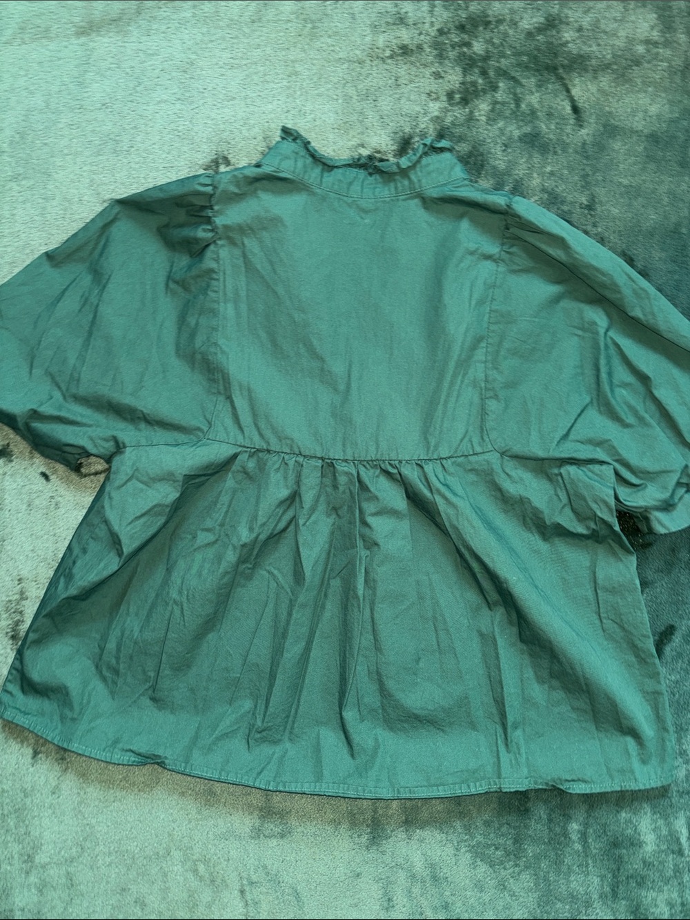 Green Ruffled Neck Puff-Sleeve Top - Picture 4 of 4